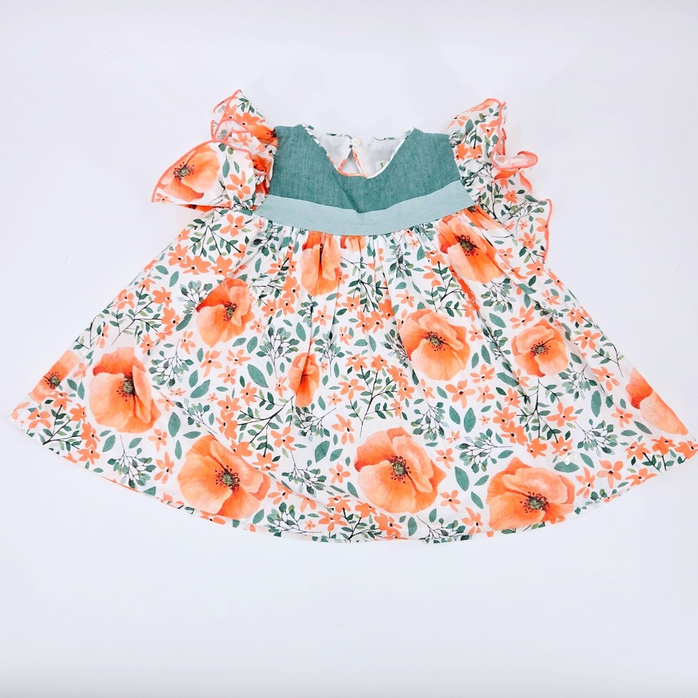 Marta y Paula Spanish Boutique Poppy Floral Flutter Sleeve Dress 3Y EU 98
